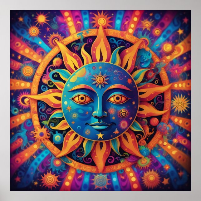 Poster Soleil cosmique : Une Tapisserie psychédélique (Devant)