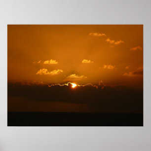 Poster Soleil Derrière les nuages I Orange Sunset Photo