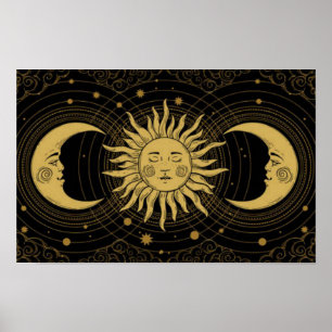 Poster Soleil d'or sur minuit noir céleste