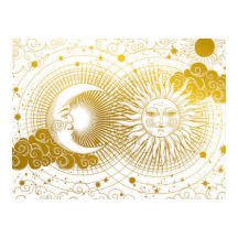 Soleil et lune céleste vintages sur blanc