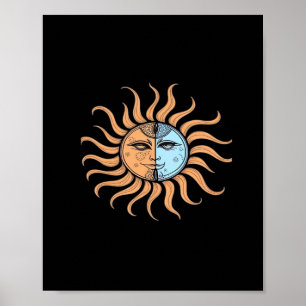 Poster Soleil et Lune Vintage Bohème Abstrait