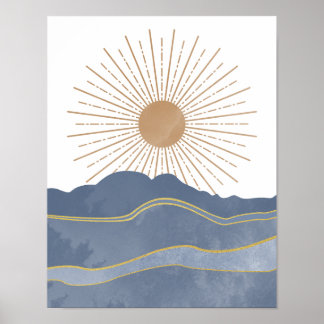 Poster Soleil et Montagnes Bleues