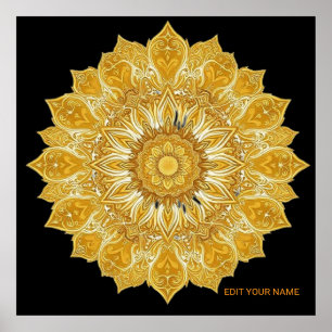 Poster Soleil Floral Mandala Doré Luxueux