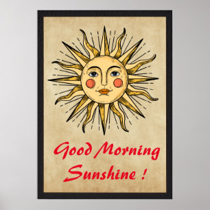 Poster Soleil jaune avec visage (soleil du bon matin)