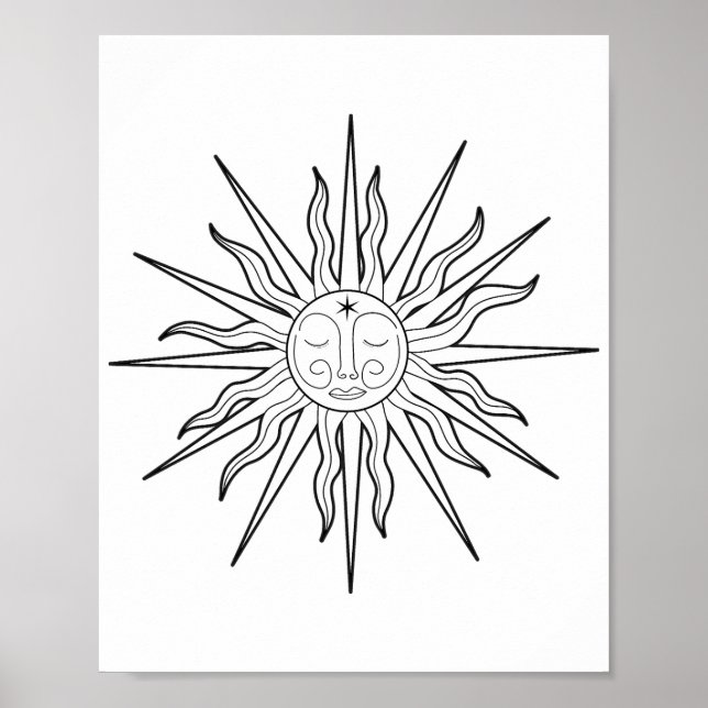 Poster Soleil lunaire noir et blanc Astrologie céleste (Devant)