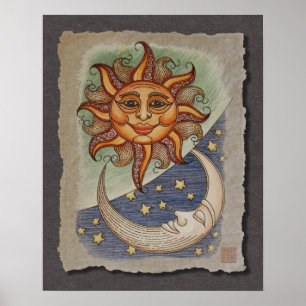 Poster Soleil Lune & Étoiles