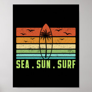 Poster Soleil Mer Surf Rétro Plage Planche de Surf 70s Vi