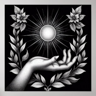 Poster Soleil radieux avec touche botanique et féminine