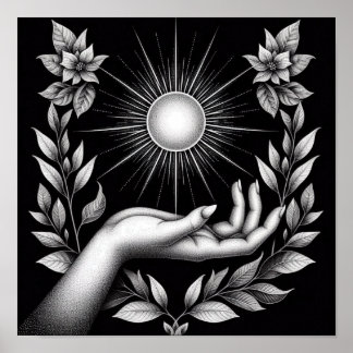 Poster Soleil radieux avec touche botanique et féminine