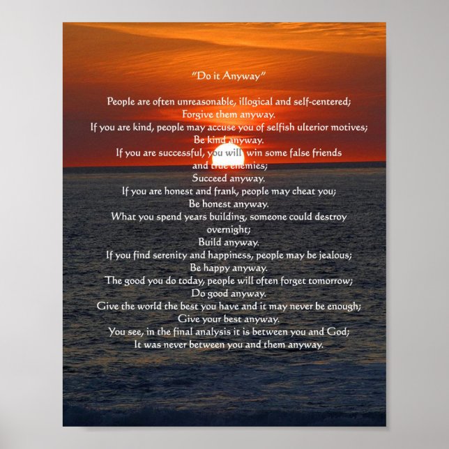 Poster Soleil sur l'océan 'Do It Anyway" (Devant)