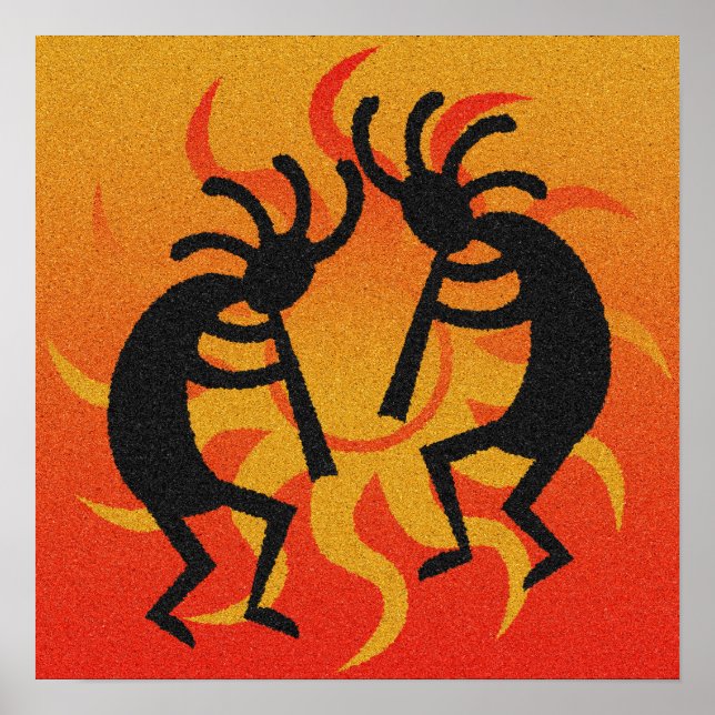 Poster Soleil Tribal De Kokopelli Sud-Ouest Noir Et Orang (Devant)