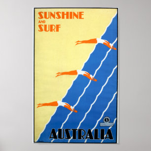Poster Soleil vintage et surf dans le voyage de
