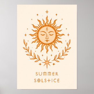 Poster Solstice d'été Visage céleste du soleil Art botani