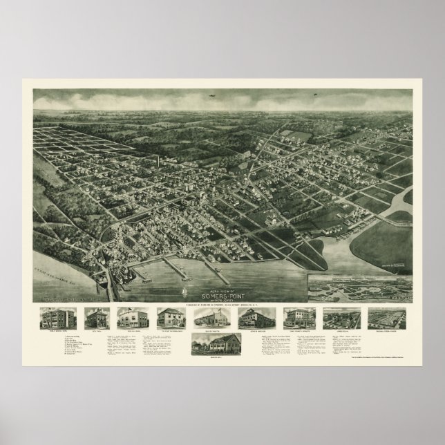 Poster Somers-Point, carte panoramique NJ - 1925 (Devant)
