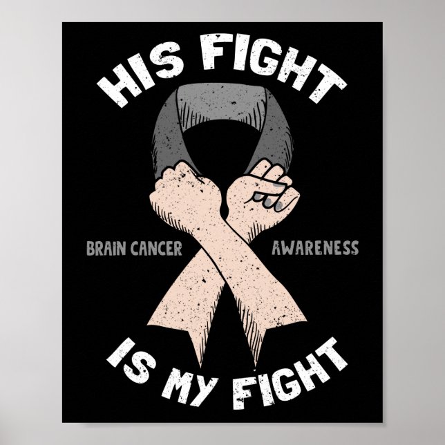 Poster Son Combat Est Mon Cerveau Feu Tumor Gris Ribbon (Devant)