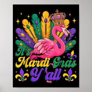 Poster Son Mardi Gras à tous Flamant de Carnaval drôle No
