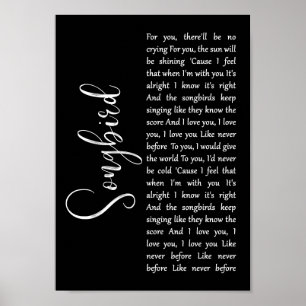Poster Songbird Black Script Chanson Lyric Wall Art Impri