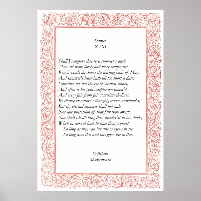 Poster Sonnet # 18 par William Shakespeare (Devant)