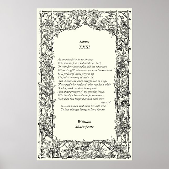 Poster Sonnet # 23 par William Shakespeare (Devant)