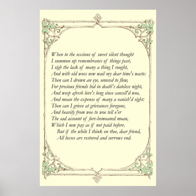 Poster Sonnet # 30 par William Shakespeare (Devant)