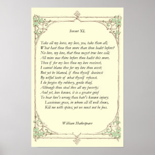 Poster Sonnet # 40 par William Shakespeare