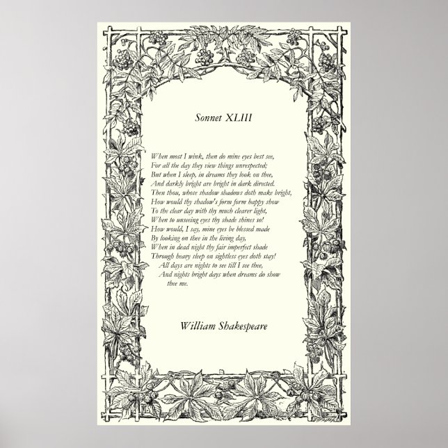 Poster Sonnet # 43 par William Shakespeare (Devant)