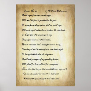 Poster Sonnet no 23 de William Shakespeare