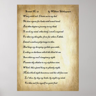 Poster Sonnet no 27 de William Shakespeare