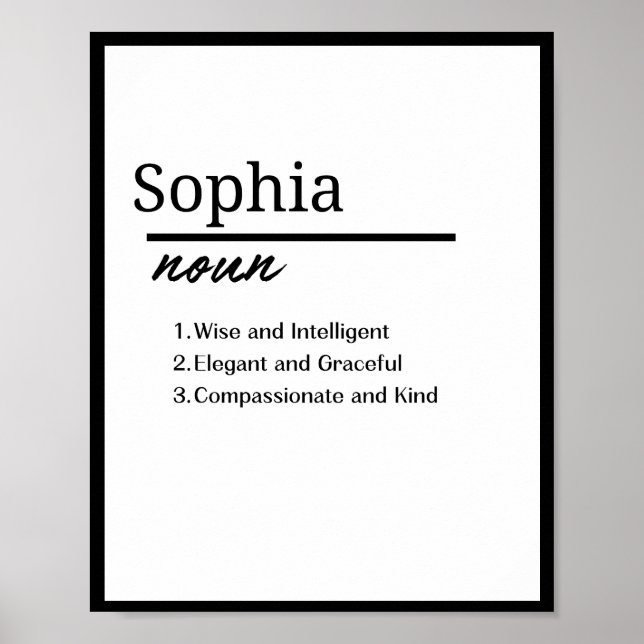 Poster Sophia, Fille Définition de prénom personnalisé (Devant)
