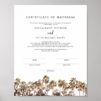 SOPHIA Tropical Beach Palm Certificat de mariage P