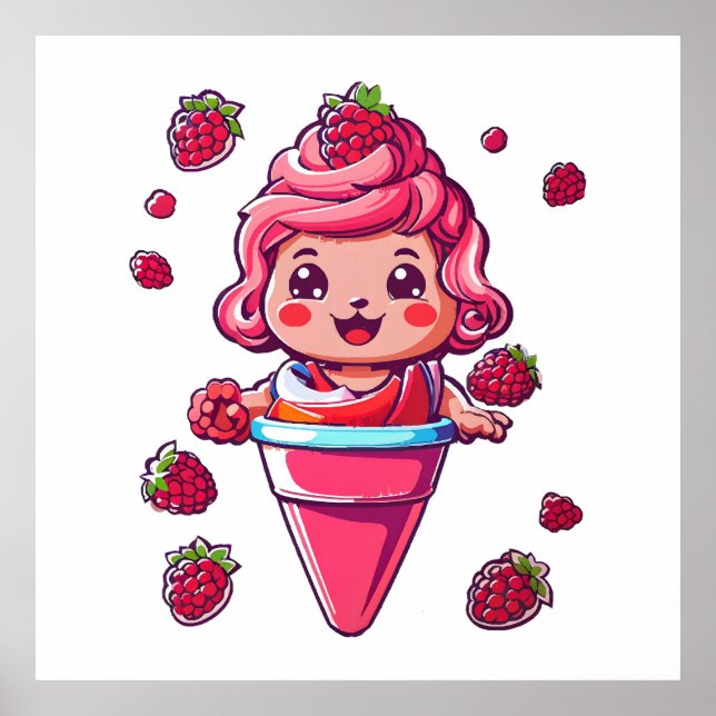 Poster Sorbet framboise Kawaii (Devant)
