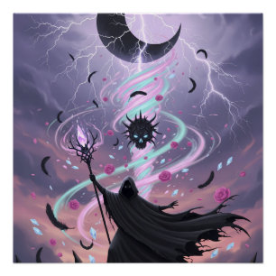Poster Sorcier Arcanique Pastel Goth avec Bâton de Crista
