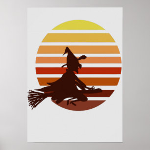 Poster sorcière au coucher du soleil halloween