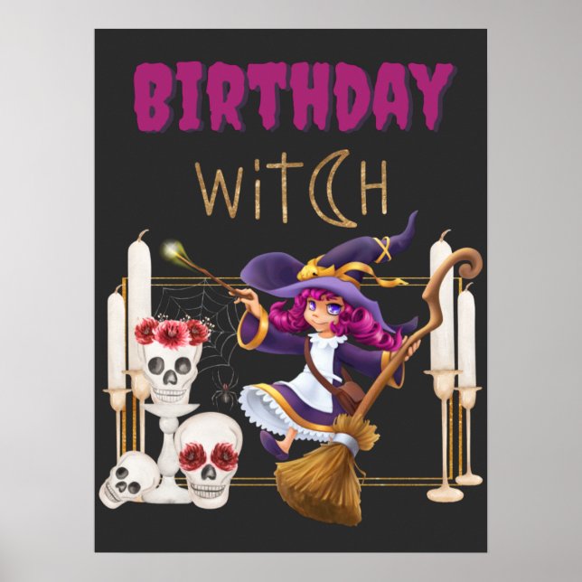 Poster Sorcière D'Anniversaire Née À La Fête Éffrayante H (Devant)