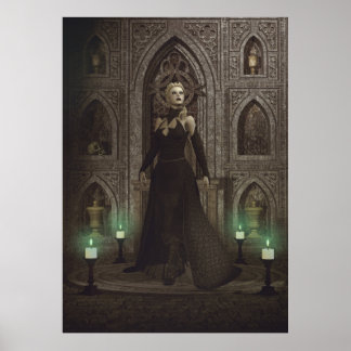 Poster Sorcière dans le château prépare rituel magique