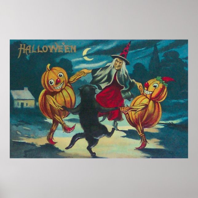 Poster Sorcière dansante Jack O'Lantern Monster Chat noir (Devant)