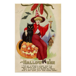 Poster Sorcière d'Halloween vintage et chat noir