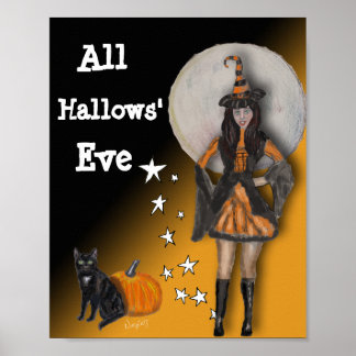 Poster Sorcière et chat noir