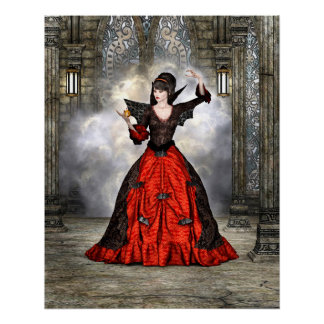 Poster Sorcière Fantasy - Art Halloween Château Médiéval