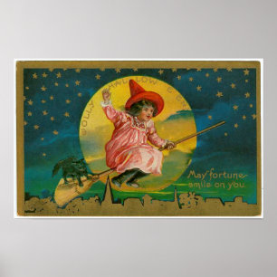 Poster Sorcière gaie de cru de Halloween