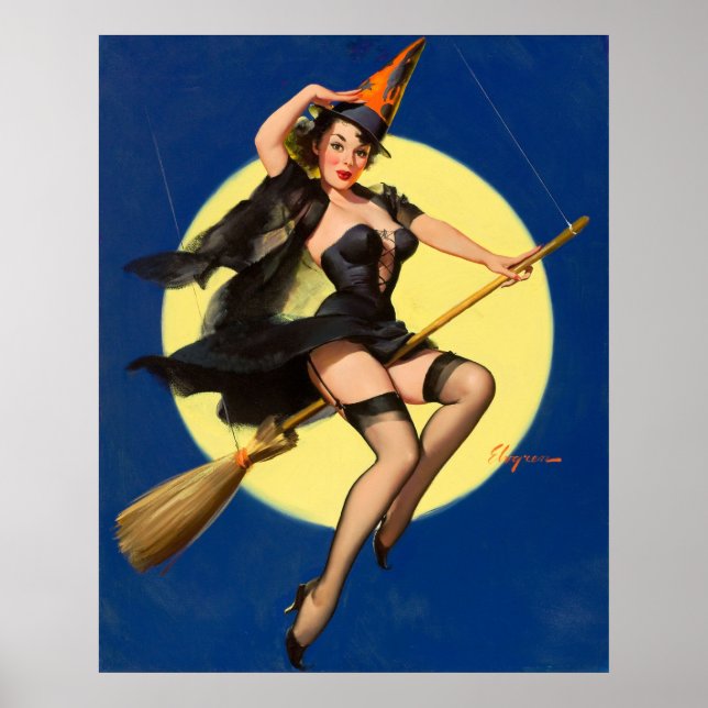 Poster Sorcière Halloween Pin up sorcière fille sorcière (Devant)