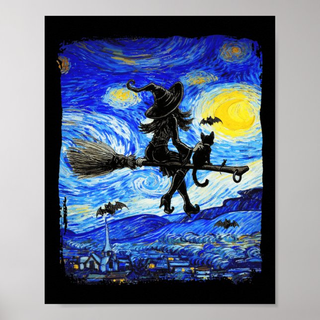 Poster Sorcière Halloween Starry Night Van Gogh Aesthétiq (Devant)