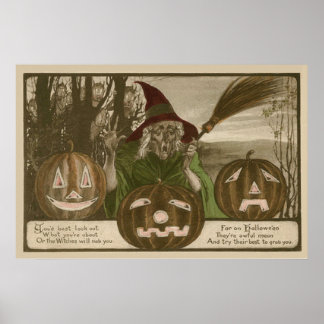Poster Sorcière Jack O'Lantern Citrouille Goblin