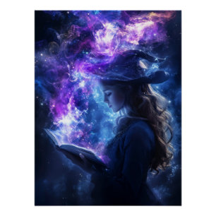 Poster Sorcière mystique avec livre magique Imaginaire Ar
