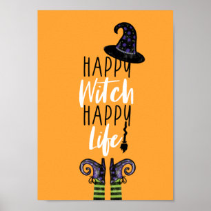 Poster Sorcière orange heureuse de la vie   Halloween de