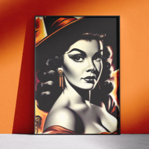 Poster Sorcière Rétro Pin-up