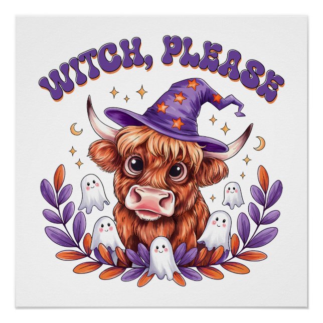 Poster Sorcière s'il vous plaît Highland Cow Halloween (Devant)
