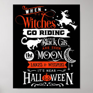 Poster Sorcières Chats Noirs Et Lune Halloween