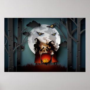 Poster Sorcières de papercut dans les bois