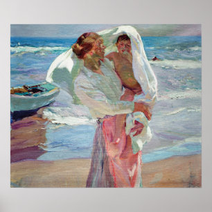 Poster Sorolla - Après le bain femme et enfant